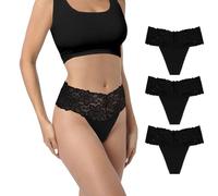 Yuamose High Waist Lace Thongs For Women Plus Size Wide Gusset Underwear High Rise Panties Cotton Thong For Women Pack 3/6, Black*3, XXL