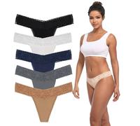 Yuamose Lace Thongs for Women Thong Underwear Women Lacy Panties Women Underwear Cotton Thongs for Women Pack, Black*1 Dark Blue*1 Nude*1 Grey*1 White*1, M