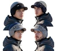 Yuan Hat, Winter Hats for Men Caps, Windproof Thermal Cap with Visor, Cap with Ear Flaps for All-Day Wear (4MIX)