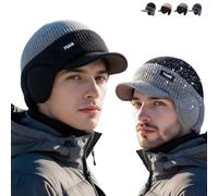 Yuan Hat, Winter Hats for Men Caps, Windproof Thermal Cap with Visor, Cap with Ear Flaps for All-Day Wear (Black+Grey)