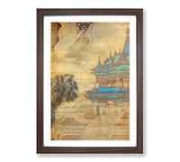 Yuan Jiang Oriental Palace Framed Print | A2 Walnut Framed Wall Art | Ready to Hang | Modern Cityscape Picture | Living Room Bedroom Lounge Office