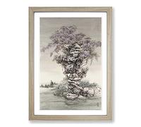 Yuan Yao Oriental Wisteria Framed Print | A2 Oak Framed Wall Art | Ready to Hang | Modern Floral Picture | Living Room Bedroom Lounge Office