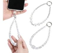 Yuanan 2 Pack Phone Wrist Strap, Pearl Beaded Phone Charm, Hands-Free Wristlet Bracelet, Detachable with Tether Tab