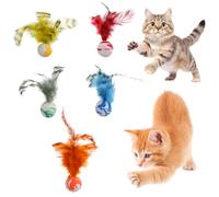 Yuanan 5 Pcs Bouncy Balls for Cats, Cat Ball Toy with Natural Feathers Cat Feather Toy Interactive Cats Toys for Indoor Catss and Playful Kittens