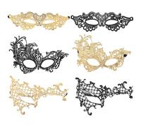 Yuanan 6Pcs Venetian Half Mask Masquerade, Black/Gold Mask Masquerade | 6Pcs black/gold lace masquerade masks,3 each color,6 styles.Knitted,lightweight,adjustable straps.For balls,bridal,parties