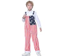 Yuanbang American Flag Overalls Pants Adjustable Straps Mens Red White and Blue Jean Coveralls 4th of July Romper, R/M-kid, 10 Years