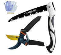 YUANBAO Garden Pruning Kit, 8.5 Inch Bypass Pruning Shears + 10 Inch Folding Pruning Hand Saw + Adhesive Cotton Gloves, Precision Garden Secateurs, Plant Clippers, Gardening Scissors