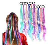 Yuanchu 12 Pcs Colored Braids Hair Extensions with Rubber Bands, 17.72in Braided Ponytail Extension Crazy Hair Day Accessories for Women Colorful Synthetic Hairpieces Party Highlights Cosplay Dress Up