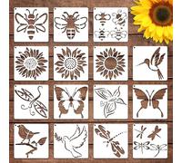Yuanchu 15 Pcs Nature Stencils for Painting, Reusable Sunflower Bee Stencil Birds Stencils Butterfly Dragonfly Templates DIY Craft Stencils for Drawing on Wood Wall Canvas Rock Chalkboard