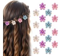Yuanchu 16PCS Flower Hair Clips, Crystal Rhinestone Petal Hair Clip Small Clips Mini Claw Clip Fashion Accessories for Women Girls Birthday and Wedding Party(Blue, Beige, Pink, Purple)