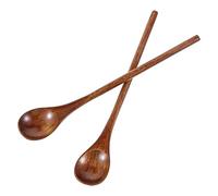 Yuanchu 2 Pcs Long Handle Wooden Coffee Spoons, Nanmu Wooden Spoons For Honey Tea Round Wood Teaspoon Wood Teaspoon for Mixing Stirring Eating Soup Cooking