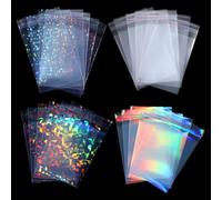 Yuanchu 200pcs Laser Photocard Sleeves, Holographic Flashing Photo Card Sleeve PVC Free Acid Free Overlay Laminating Self Adhesive Film Photocard Idol ID Door Bank Trading Cards Protector 2.56x3.54in