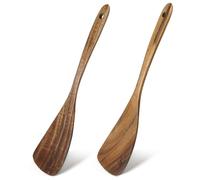 Yuanchu 2Pcs Wooden Spatula Set, Long Handle Wooden Turners 12.6 Inches Teak Frying Spatula for Cooking Small Cooking Utensils Wood Flipper for Kitchen Non-Stick Cookware