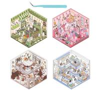 Yuanchu 3D Sticker Scene, 4 Sets DIY 3D House Sticker Set Creative Scene Fun Stacking Isometric Stickers Scenes Miniature Therapy for Relaxing Passing The Time