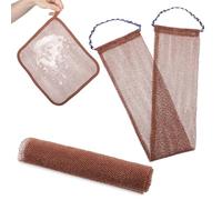 Yuanchu 3Pcs African Net Sponge Washcloth Set, Nylon African Exfoliating Net Long African Mesh Bath Sponge Body Scrubber Shower Essentials for Face Back(Brown)