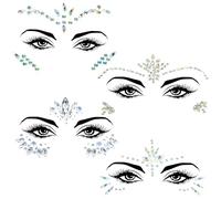 Yuanchu 4 Sets Face Gems for Women, Self-Adhesive Glitter Freckles Face Jewels Temporary Tattoo Eye Face Gems Stickers on Rave Festival Party Gift Mermaid Rainbow Face Gem Halloween Makeup Dress-up