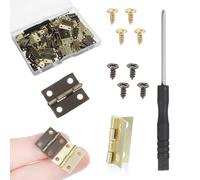 Yuanchu 60 Sets Antique Mini Hinges with Screws, 0.6 Inch Small Hinge 270° Folding Iron Drawer Hinges Door Hinges Dollhouse DIY Crafts Boxes Gate Miniature Butt Hinges Tiny Hinges(Gold, Bronze)