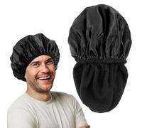 Yuanchu Adjustable Large Shower Cap for Men, Black Shower Caps for Women Reusable Waterproof Towel Lining Three-Layer Hair Cap Long Hair Locs Bonnet, Middle Layer Water Insulation Exterior Gloss
