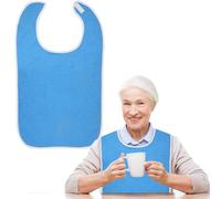 Yuanchu Unisex Adult Bibs for Elderly Women, Adjustable Adult Bibs Men Washable Bib for Eating Waterproof Terry Bib Clothing Protectors Feeding Elderly Senior Gifts (Blue)