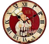 yuandd Chef Kitchen Wall Clock Italian Happy Cook Chef Enjoy Wine Quartz Clocks for Dinning Room Restaurant Caf Decorative(40cm)