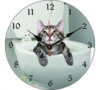 yuandd Wall Clock Silent Non Ticking, Round Cat Sit On Toilet Print Art Clock for Home Bedroom Office Easy To Read(30cm)