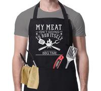 YuanDe Funny Grilling Apron for Men - My Meat Isn't Going To Rub Itself - One Size Fits All - Cooking Barbecue Apron with 3 Large Pockets for Dad, Husband, Boyfriend - Black Mens Outdoor BBQ Apron
