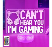 YuanDian Can't Hear You I'm Gaming Night Light, Headset Graphic Video Games Gamer Gift Funny 3D Illusion Lamp 16 Colors Changing Touch & Remote Control for Women Gamers Teenagers and Girls