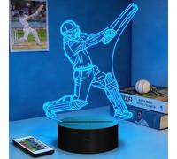 YuanDian Cricket Ball Player Night Light, 3D LED Illusion Lamp, 16 Colors USB Powered & Battery Powered Touch Control with Remote, Cricket Gifts for Boys Men