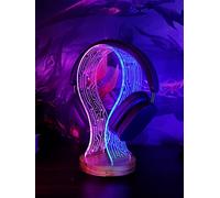 YuanDian Headphone Stand, Walnut Wood Headset Holder with Blue Pink LED Night Light - Perfect Desk Gift Idea - Ideal Gaming Accessory and Room Decor for Gamers, Men, Boys and Music Lovers