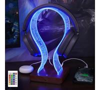 YuanDian Headphone Stand with 16 Changing Colors, Wooden Headset Holder with 1 USB Charging Port and 1 Type-C Charging Port Touch Control with Remote, Gift for Gamers, Men, and Music Lovers