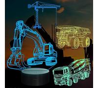 YuanDian Heavy Machinery 3D Lamp Kits,Excavators, Tower Cranes, Transit Mixers, Mining Dump Truck 3D Night Light for Kids (4 Patterns) with Remote Control & 16 Colors Light