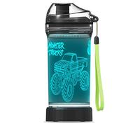YuanDian Monster Truck 3D Glowing Water Bottle with - 14 OZ Tritan BPA Free - Cool Drinking Cups Gift for School Kids Boy Girl Child Christmas Holiday