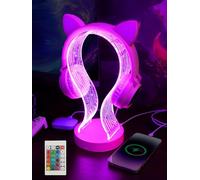 YuanDian Pink Headphone Stand, with 1 USB Charging Port and 1 Type-C Charging Ports, Desk Gaming Headset Holder, 16 Changing Colors with Remote, Gift for Gamers Girl and Music Lovers