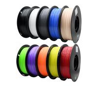 YUANEANG PETG 3D Printer Filament, 10 Rolls,Dimensional Accuracy +/- 0.03 mm, 1kg Spool(2.2lbs), 1.75 mm Fit for Most 3D Printers,Black White Blue Red Grey Yellow Transparent Orange Silver