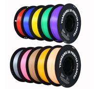 YUANEANG PLA 3D Printer Filament,10 Rolls,Dimensional Accuracy +/- 0.02 mm, 1 kg Spool(2.2lbs), 1.75 mm,Red Blue Green Yellow Wood Orange Pink Purple Silver