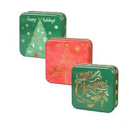 YUANGANG 3Pcs Metal Festive Round Nesting Tins Storage Box Set - Traditional/Holiday Style - Perfect for Cookies, Candies & Dry Foods - 17 x 17 x 6.5 cm