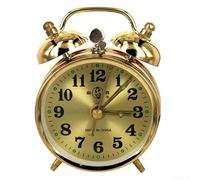 YUANGANG Classic Metal Alarm Clock, Metal Wind Up Alarm Clock with Rod Bell Function, Golden Color, 7cm Diameter