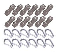 YUANGANG Wire Rope Clamp M2 for M3, 12PCS Stainless Steel Duplex Clamp with 12PCS Wire Rope Thimble Wire Rope Grips Fence Wire Connector for Clothesline Tensioner Awning Fixed