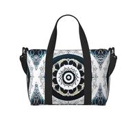yuangjhop Black and White Round Totem printing Hand Travel Bag Personal item bag women's handbag, travel large shoulder bag with zipper.