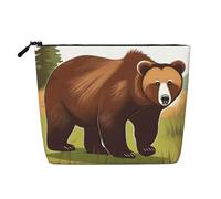 yuangjhop Brown Bear Walking Fake Hemp Makeup Bag. Environmentally Friendly And Durable, Simple Design, Easy To Store Your Beauty Essentials.