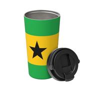 yuangjhop Flag of Sao Tome and Principe Carry Insulated Coffee Mug.500 ml capacity,Stainless steel travel mug with leak-proof lid and concealed handle.
