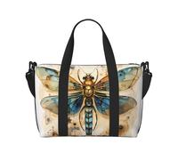 yuangjhop Golden Delicate Dragonfly on Yellow Background printing Hand Travel Bag Personal item bag women's handbag, travel large shoulder bag with zipper.