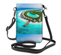 yuangjhop Maldives Scenery Small Cell Phone Purse, Floral Print Crossbody Bag, PU Leather Mini Wallet with Shoulder Strap, Secure Magnetic Closure.