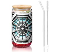 yuangjhop Octagon Building 16 oz Bamboo Lid and Straw Cup. BPA Free. Reusable drinking cup with bamboo lid and glass straw for hot or cold drinks.