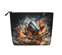 yuangjhop Rugby On Fire Fake Hemp Makeup Bag. Environmentally Friendly And Durable, Simple Design, Easy To Store Your Beauty Essentials.