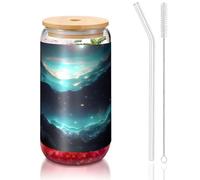 yuangjhop Science Fiction Stars 16 oz Bamboo Lid and Straw Cup. BPA Free. Reusable drinking cup with bamboo lid and glass straw for hot or cold drinks.
