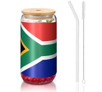 yuangjhop South Africa flag 16 oz Bamboo Lid and Straw Cup. BPA Free. Reusable drinking cup with bamboo lid and glass straw for hot or cold drinks.