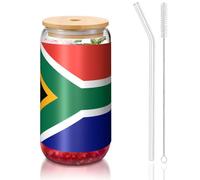 yuangjhop South African flag 16 oz Bamboo Lid and Straw Cup. BPA Free. Reusable drinking cup with bamboo lid and glass straw for hot or cold drinks.