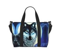 yuangjhop wolf under moon printing Hand Travel Bag Personal item bag women's handbag, travel large shoulder bag with zipper.
