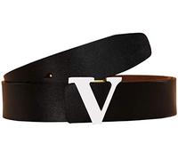 Yuangu Men's Classic Gold/Silver V-Buckle Design Soft Calfskin Belt, Black Silver, 41.3 inches (30-36)
